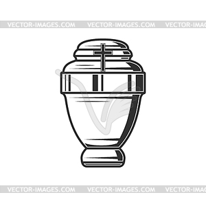 Funeral urn with cross monochrome sketch - vector image