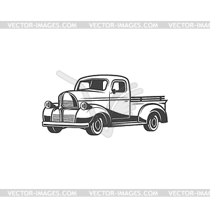 Vintage truck, antique retro muscle pickup car - vector clip art