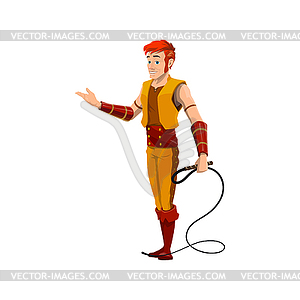 Vintage circus show, animal tamer with whip - vector image