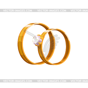 Valentine day, golden wedding rings with diamond - vector clipart
