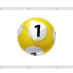 Yellow sphere with number 1 lucky ball - vector image