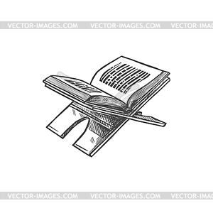 Koran book, religious text of Islam on stand - vector clip art