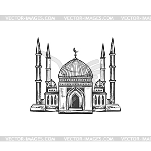 Mosque topped by crescent moon and stars - vector image