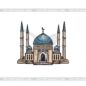 Mosque topped by crescent moon and stars - vector clip art