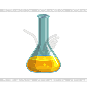 Laboratory chemical glass flask with yellow fluid - vector clipart