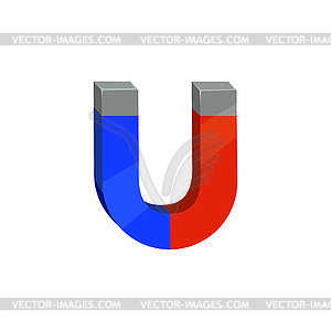 Horseshoe magnet, school physics stationery tool - vector image