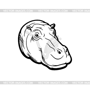 Hippopotamus head. muzzle of hippo - white & black vector clipart