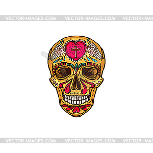 Skull with heart and wings, mexican calavera - royalty-free vector clipart