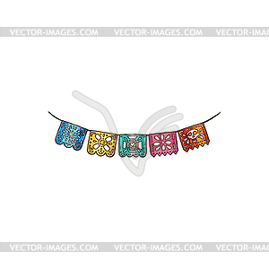 Day of dead decoration, flag garland with flowers - vector clipart