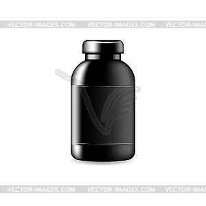 Черная бутылка с крышкой, жидкая косметика - векторный клипарт EPS