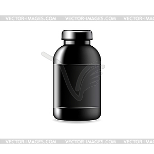 Black bottle with cover, liquid cosmetics package - vector clipart / vector image