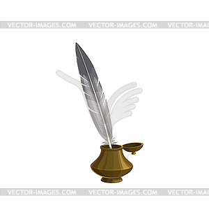 Quill pen and jar of ink vintage feather Vector Image