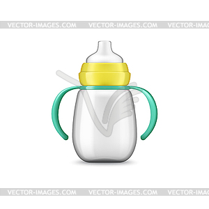 Nursing bottle with handle kids milk food - vector clip art