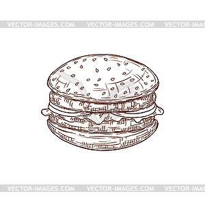 Hamburger or cheeseburger burger sketch - vector clipart