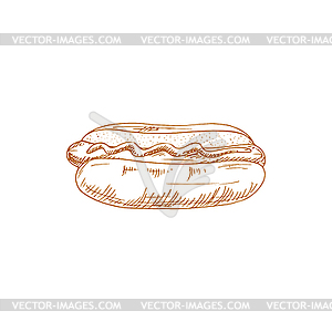 Sketch of hot dog with frankfurter sausage - vector clip art
