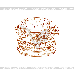 Cheeseburger with chop, cheese, lettuce and bun - vector image