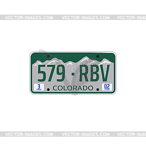 Car registration number and license plate in USA - vector clipart