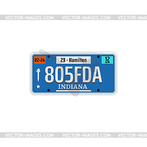 Car registration number and license plate in USA - vector image