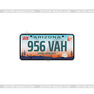 Car registration number and license plate in USA - vector clipart