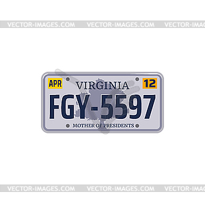 Car registration number and license plate in USA - vector EPS clipart