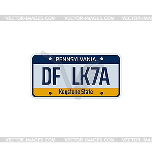 Car registration number and license plate in USA - vector image