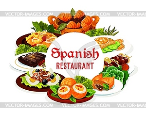 Spanish cuisine meat, fish dishes with vegetables - vector EPS clipart
