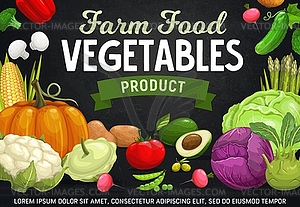 Farm vegetables, beans, mushrooms cartoon - vector clipart