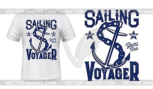 Anchor t-shirt print mockup, sailing and yachting - vector image