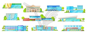 Supermarket and library building icons - vector clipart