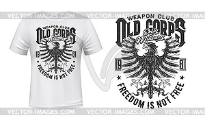 Heraldic eagle t-shirt print mockup, military club - vector clip art