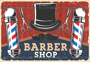 Barbershop poster with hairdresser salon poles - vector image