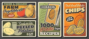 Potato and tomato vegetables, farm food posters - vector image