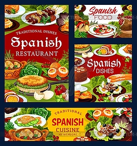 Spanish cuisine food, restaurant dishes - vector image