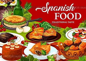 Spanish cuisine food with restaurant dishes - color vector clipart