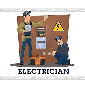 Electricians with tools, electric service workers - vector clip art