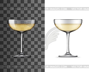 White wine glass, champagne coupe realistic mockup - vector image