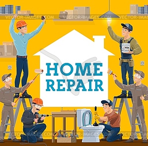 House repair and construction workers, work tools - vector clipart