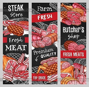 Meat food and sausages sketch blackboard banners - vector clipart