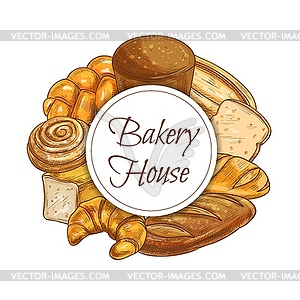 Bread, bakery shop sketch banner, baked food - vector clipart / vector image