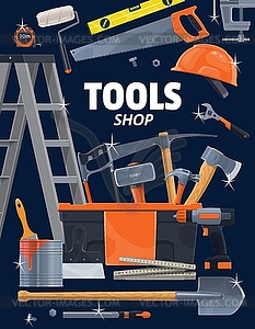 Tools, work instruments construction or renovation - vector image