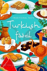 Turkish cuisine traditional food sweet desserts - vector image