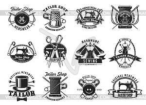 Tailor shop, atelier dressmaker sewing icons - vector clipart