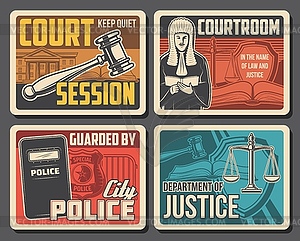 Judge and court, law legislation and justice - vector clipart