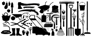 Gardening and farming tools silhouette icons - vector clipart