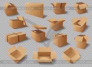 Cardboard boxes, packages, delivery carton packs - vector clipart