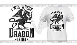 Dragon t-shirt print mockup, fight club emblem - vector clipart