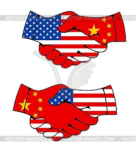 China USA partnership, business trade handshake - vector clipart