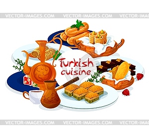 Turkish pastry desserts, Turkey cuisine food menu - vector clip art