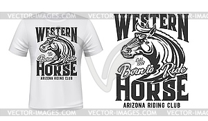 Horse stallion t-shirt print, riding sport club - vector image