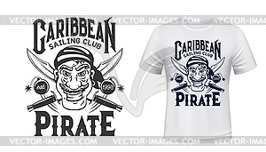Pirate corsair t-shirt print, filibuster privateer - vector image